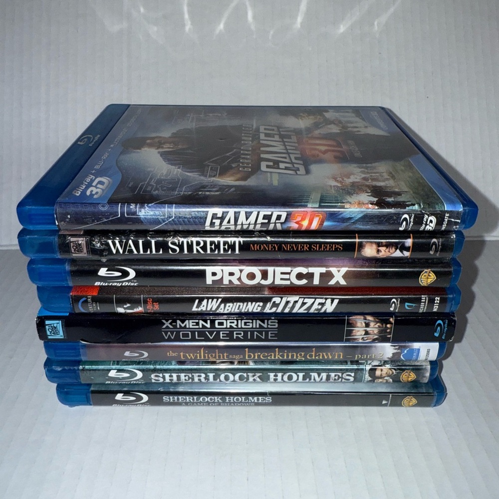Bluray Dvd Lot 8 Movies Sherlock Holmes X-men Wall Street Gamer 3D, BUNDLE of 8